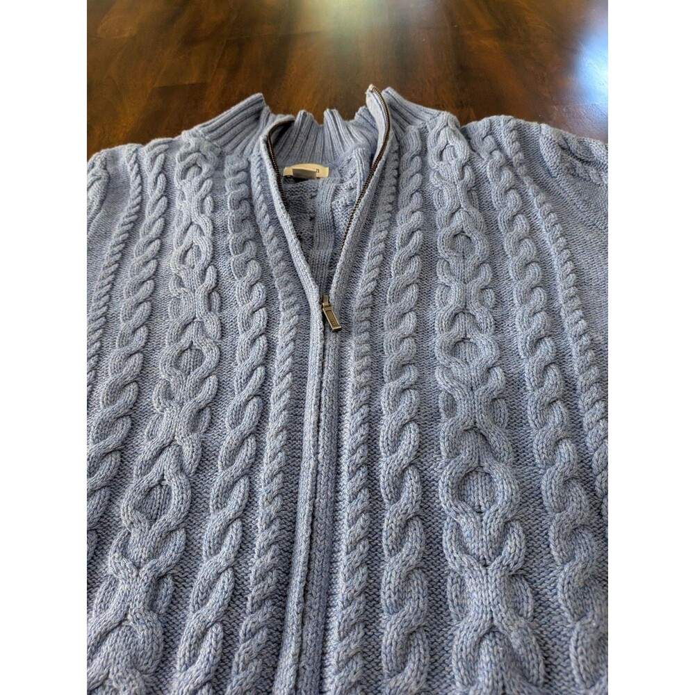 L.L.Bean Cable Knit Full Zip Sweater Size L Blue 100% Cotton Cardigan Cozy - Picture 8 of 8